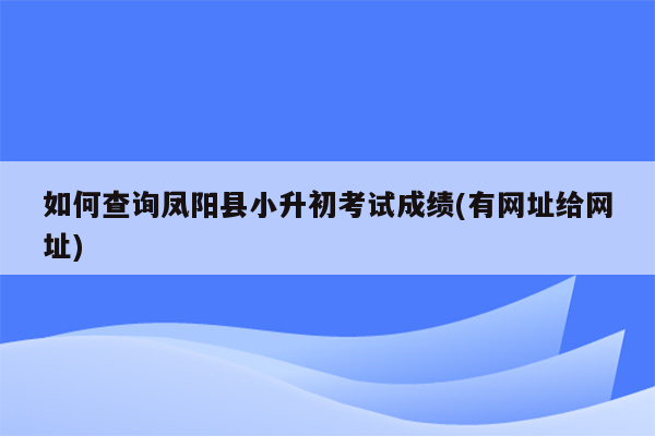 如何查询凤阳县小升初考试成绩(有网址给网址)