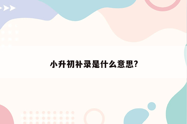 小升初补录是什么意思?