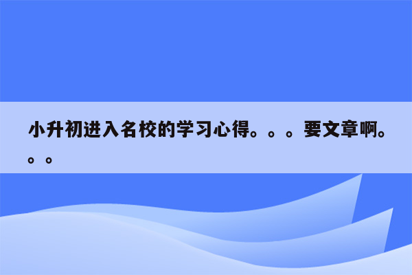 小升初进入名校的学习心得。。。要文章啊。。。