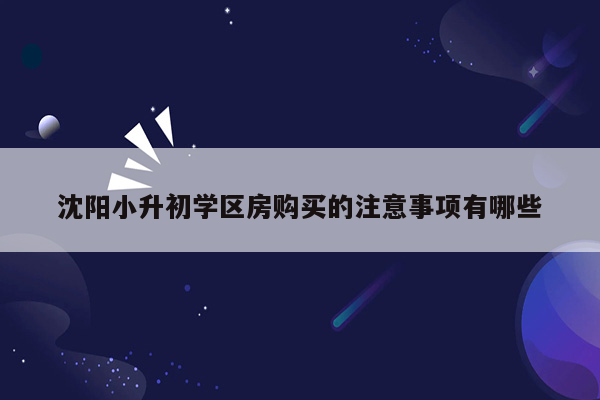 沈阳小升初学区房购买的注意事项有哪些