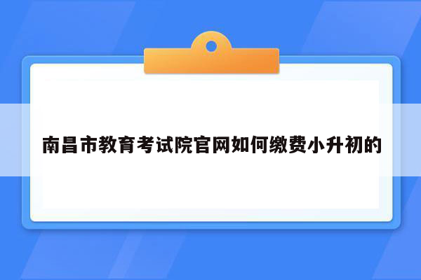 南昌市教育考试院官网如何缴费小升初的