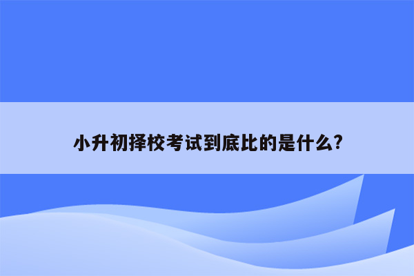 小升初择校考试到底比的是什么?