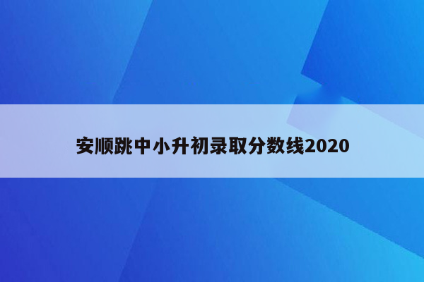 安顺跳中小升初录取分数线2020