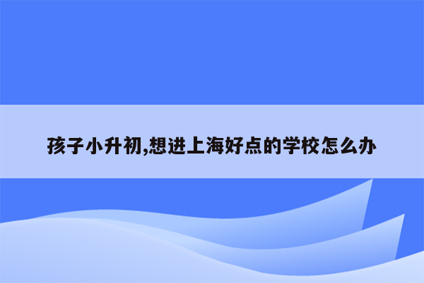 孩子小升初,想进上海好点的学校怎么办