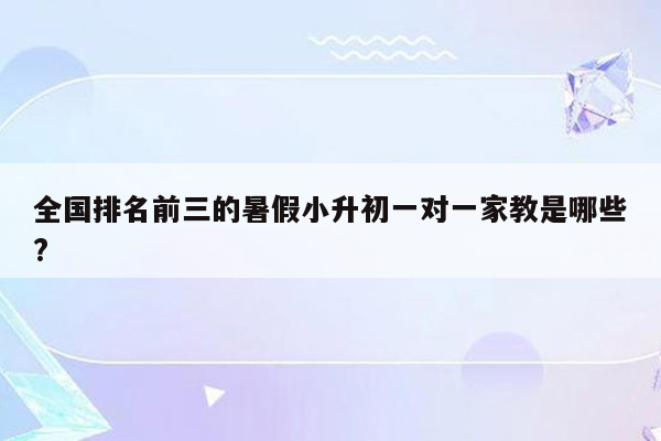 全国排名前三的暑假小升初一对一家教是哪些?