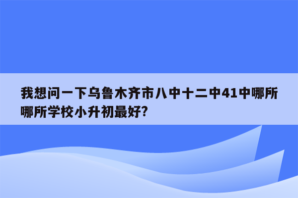 我想问一下乌鲁木齐市八中十二中41中哪所哪所学校小升初最好?