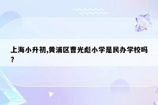 上海小升初,黄浦区曹光彪小学是民办学校吗?