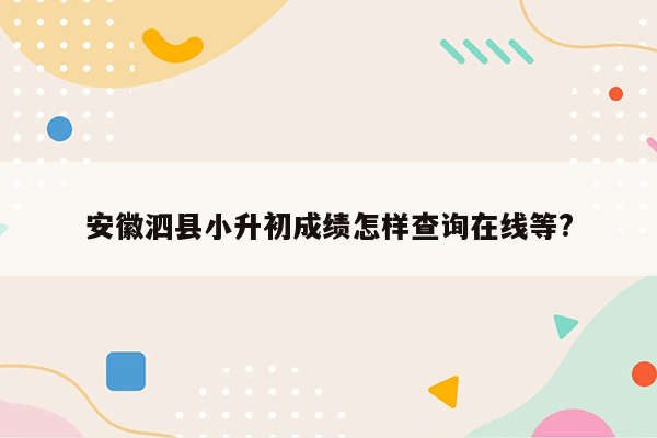 安徽泗县小升初成绩怎样查询在线等?