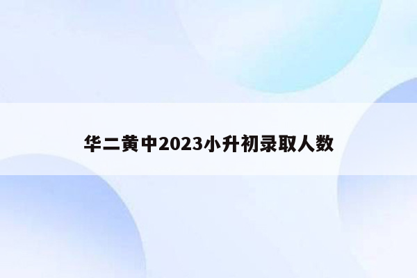 华二黄中2023小升初录取人数