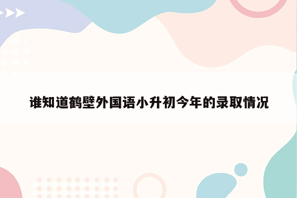 谁知道鹤壁外国语小升初今年的录取情况