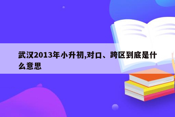 武汉2013年小升初,对口、跨区到底是什么意思