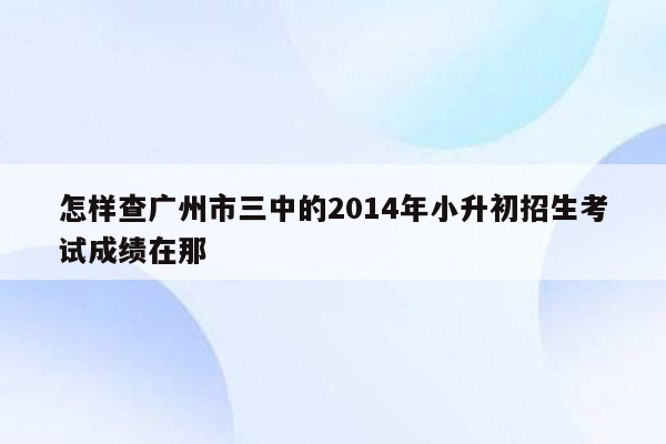 怎样查广州市三中的2014年小升初招生考试成绩在那