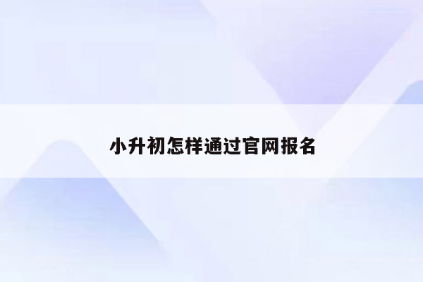 小升初怎样通过官网报名