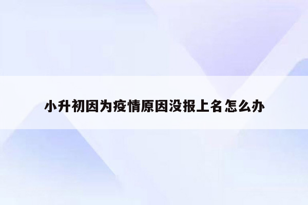 小升初因为疫情原因没报上名怎么办