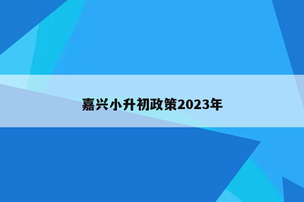 嘉兴小升初政策2023年