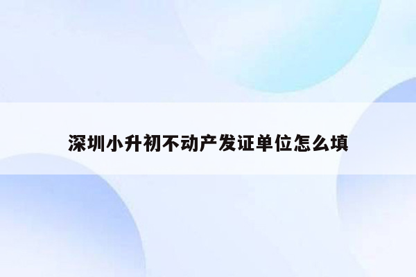 深圳小升初不动产发证单位怎么填