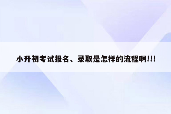 小升初考试报名、录取是怎样的流程啊!!!