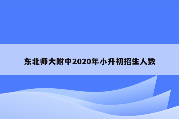 东北师大附中2020年小升初招生人数