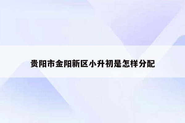 贵阳市金阳新区小升初是怎样分配