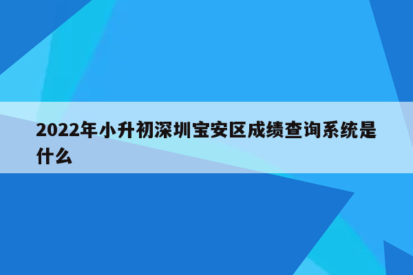 2022年小升初深圳宝安区成绩查询系统是什么