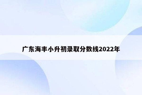 广东海丰小升初录取分数线2022年