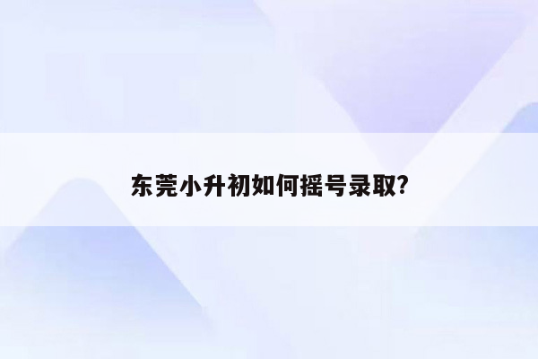 东莞小升初如何摇号录取?