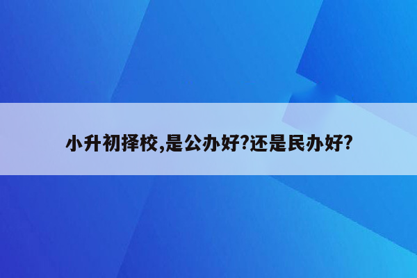 小升初择校,是公办好?还是民办好?