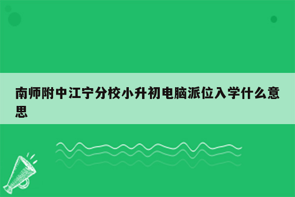 南师附中江宁分校小升初电脑派位入学什么意思