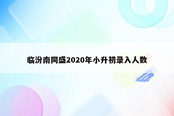 临汾南同盛2020年小升初录入人数