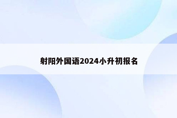 射阳外国语2024小升初报名