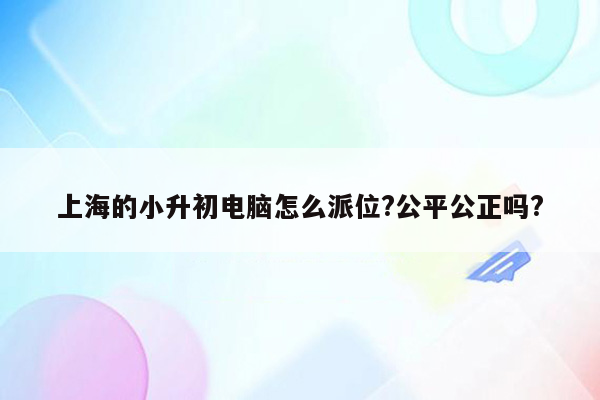 上海的小升初电脑怎么派位?公平公正吗?