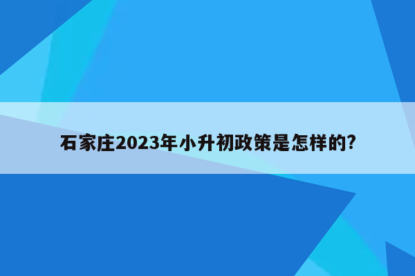 石家庄2023年小升初政策是怎样的?