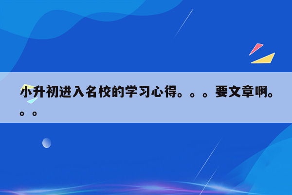 小升初进入名校的学习心得。。。要文章啊。。。