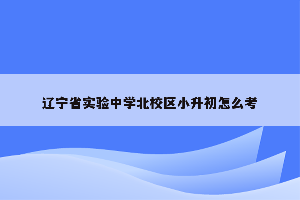 辽宁省实验中学北校区小升初怎么考