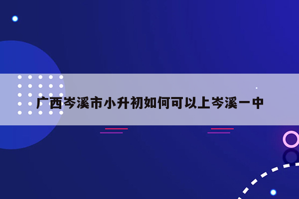 广西岑溪市小升初如何可以上岑溪一中