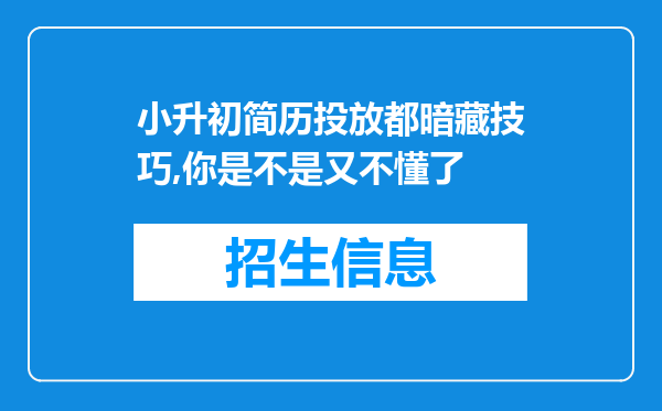 小升初简历投放都暗藏技巧,你是不是又不懂了