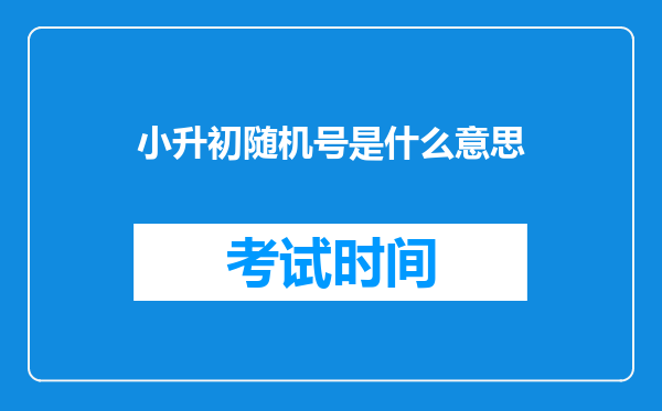 小升初随机号是什么意思