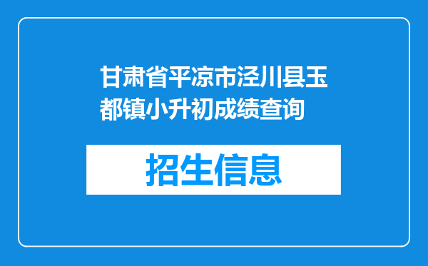 甘肃省平凉市泾川县玉都镇小升初成绩查询