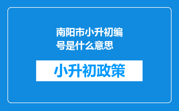 南阳市小升初编号是什么意思