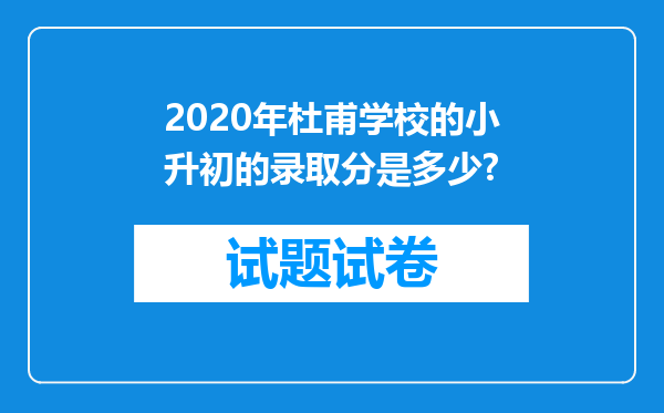 2020年杜甫学校的小升初的录取分是多少?