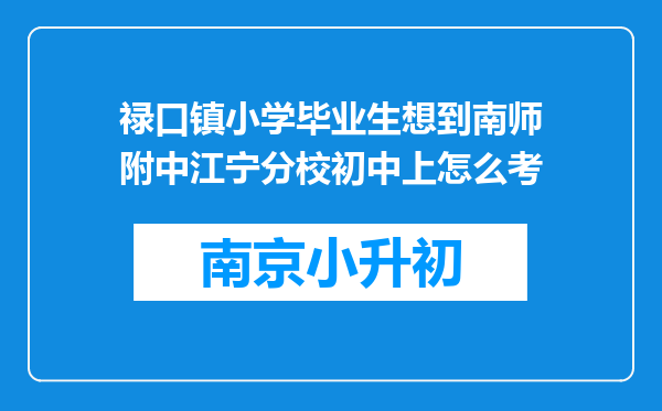 禄口镇小学毕业生想到南师附中江宁分校初中上怎么考