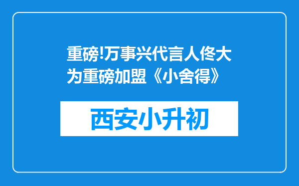 重磅!万事兴代言人佟大为重磅加盟《小舍得》