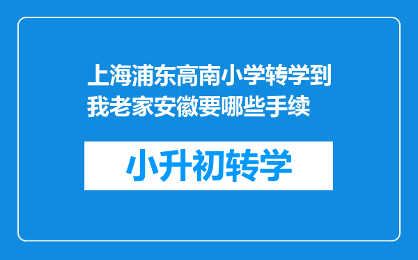 上海浦东高南小学转学到我老家安徽要哪些手续