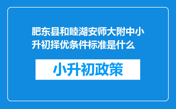 肥东县和睦湖安师大附中小升初择优条件标准是什么