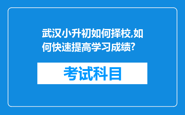 武汉小升初如何择校,如何快速提高学习成绩?