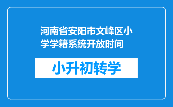 河南省安阳市文峰区小学学籍系统开放时间