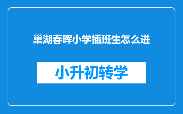 巢湖春晖小学插班生怎么进