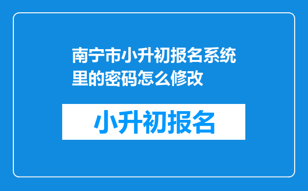 南宁市小升初报名系统里的密码怎么修改