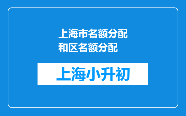 上海市名额分配和区名额分配