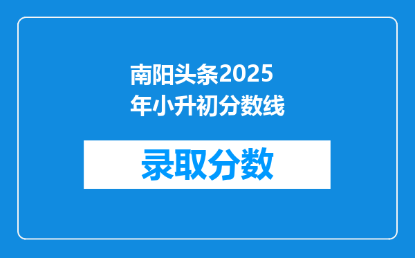 南阳头条2025年小升初分数线